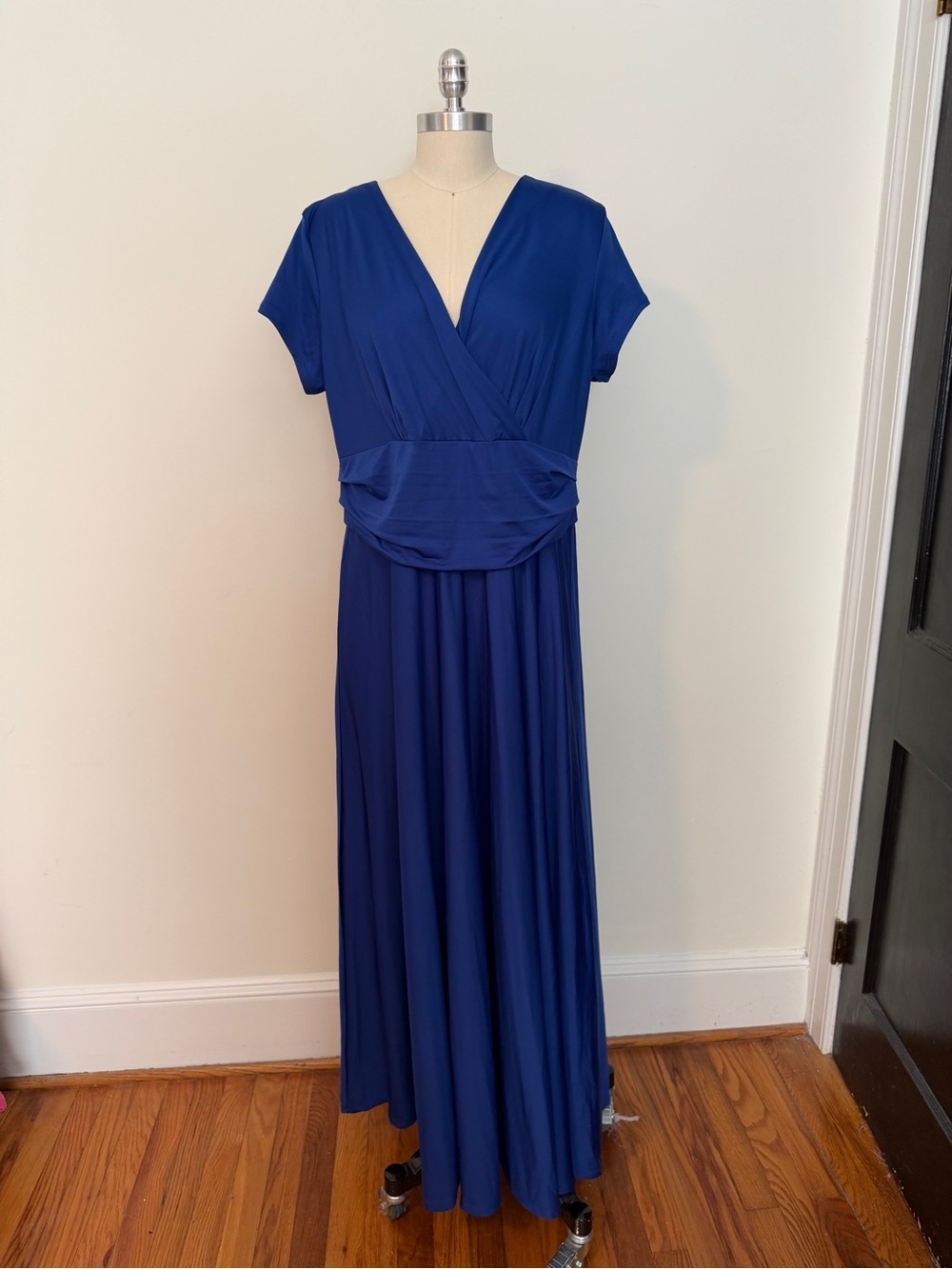 Blue Short Sleeve Vneck Maxi Dress